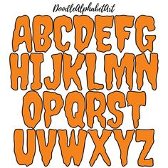 an orange and black alphabet with the letter's upper and lower letters in it