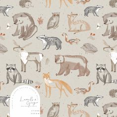 an animal themed wallpaper with foxes, raccoons and other animals on it