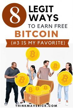 three people standing in front of a chest full of bitcoins with the text 8 legit ways to earn free bitcoin 3 is my favorite