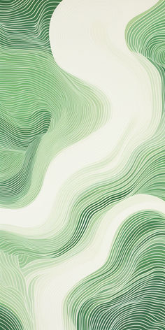 an abstract painting with wavy lines in green and white