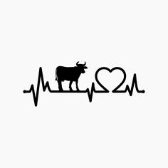 a cow standing on top of a heartbeat line