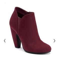 Nib Beautiful Women's High Heel Booties Color Wine Ankle Booties With 4-inch Heel For Fall, Fall Heeled Boots With 4-inch Heel And Closed Toe, Winter Closed Toe Heeled Boots With 4-inch Heel, Trendy Closed Toe Boots With 4-inch Heel, Winter Stacked Heel Ankle Boots, Winter Ankle Boot Heels With Stacked Heel, Winter Ankle Boots With Stacked Heel, Casual Boots With 4-inch Heel For Fall, High Heel Booties With Stacked Heel For Winter