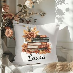 a pillow that has some books on it