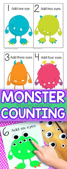 the printable monster counting game for toddlers to practice counting with their hands and fingers