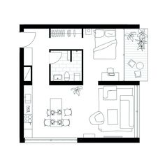 the floor plan for a small apartment with one bedroom and living room, as well as an office