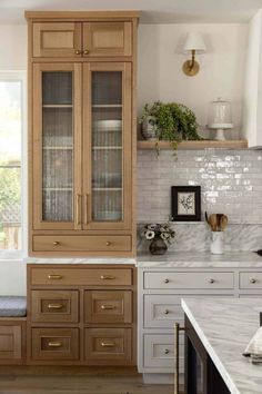 Side Bar In Kitchen, Kitchen Cabinet Furniture Look, Mixing Kitchen Cabinets Styles, Dark Wood And White Kitchen Cabinets, Cabinet On Kitchen Counter, Contrast Island Kitchen, Farmhouse Kitchens 2024, Small Classic Kitchen, Mixed Cabinets Kitchen