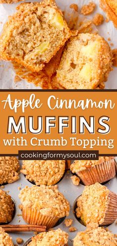 apple cinnamon muffins with crumb topping on top