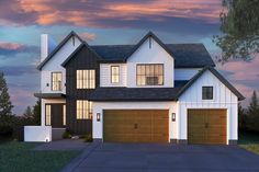 this is an artist's rendering of a two - story home in the evening