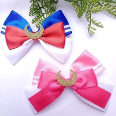 Brand New High Quality Color: Pink And Blue Anime Moon Bows: Set Of Two Beautiful Hair Bows! Sailor Moon Merch, Sailor Moon Hair, Anime Moon, Sailor Moon Toys, Hair Bow Sets, Dragon Earrings, Blue Anime, Bow Set, 2 Colours