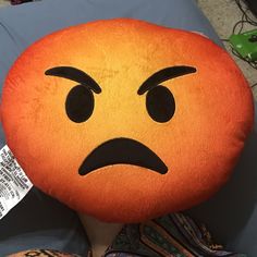 Angry Emoji Pillow. New, Never Used Only Downside Is It's A Little Oval Shaped But Otherwise Cute Pillow. Emoji Pillow, Angry Emoji, Emoji Pillows, Cute Pillows, Oval Shape, Kids Shop, Orange, Pillows, Red