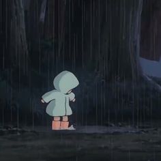 a cartoon character standing in the rain with an umbrella over his head and looking at something