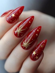 Red Christmas Nails 2025: Festive and Elegant Nail Designs for the Holidays Red And Green Christmas Nails Holidays, Red And Gold Christmas Nail Designs, Christmas Nails Gold And Red, Chinese New Years Nails, Gold And Red Christmas Nails, Red Gold Christmas Nails, Red And Gold Nails Ideas, Christmas Color Ideas, Bright Christmas Nails