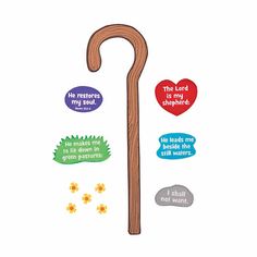 a stick that has some words on it and an image of a long wooden pole