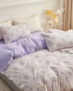 Lavender Dreams Breathable Floral 100% Cotton Duvet Cover Set Cute Purple Bedding, Cozy Lavender Bedroom, Bedroom With Purple Accents, Lilac Room Decor, Purple Floral Bedding, Bedding Closet, Purple Dorm Rooms, Elegant Comforter Sets, Lilac Bedroom