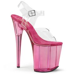 8" High Heel, 4" Platform Clear Shoes. Pink Tinted Bottom. Styles: Stripper Dancer Dance Pole Dancing Clubbing Malf-808t Pole Shoes High Heels, Pleaser Heels, Aerial Hoop, Pleaser Shoes, Light Up Shoes, Pole Dance, Cumbria, Pink Shoes, Aberdeen