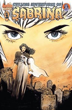 the cover to chilling adventures of saferia, featuring an image of a woman with blue eyes