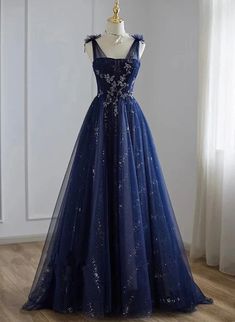 A-line Navy blue Tulle Beaded V-neckline Party Dress, Navy Blue Shiny – BeautyDressy Prom Dresses Navy Blue, Banquet Ideas, Navy Blue Prom Dresses, Goodnight Moon, Junior Prom, Tulle Sleeves, Blue Tulle, Prom Dress Inspiration, Evening Dresses Cocktail