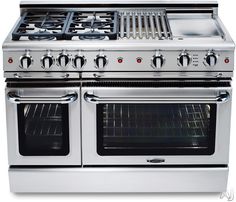 a silver stove top oven with two burners on each side and one door open