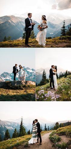 a couple standing on top of a mountain next to each other