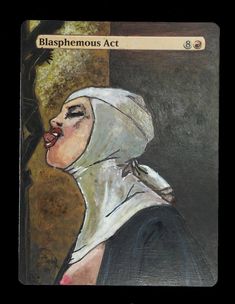 a card with an image of a woman's face and head wearing a veil