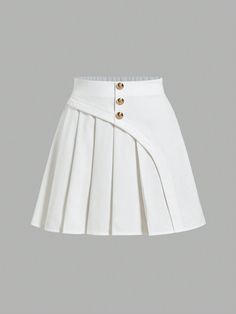 White Casual Collar  Woven Fabric Plain Pleated Embellished Non-Stretch  Women Clothing Pleated High Waisted Skirt, Fashion Skirts Long, A Line Skirt Design, Kpop Skirt, Unique Skirts Design, Pleated Skirt Design, Wedding Record, Pleated Miniskirt, Shein Skirts