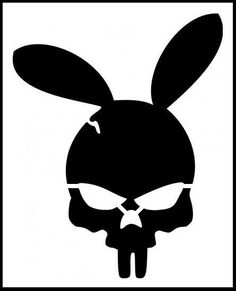 a black and white silhouette of a bunny with big ears on it's head