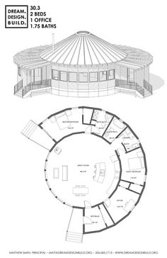 the floor plan for a large building with two levels and an observation dome on top