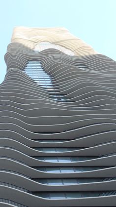 the building has wavy lines on it's sides