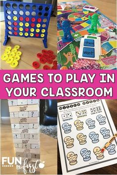 games to play in your classroom with pictures and words on the floor, including an image of