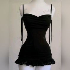 **Nwot** Shein Black Mini Dress. Adult Size S Wore Once To Try On. Perfect Little Party Dress! Easy To Put On And Very Soft Material. Summer Dress Shein, Looks Aesthetic, Cute Short Dresses, White Cami, White Corset, Mermaid Style, Mermaid Fashion, Dress For Short Women, Cami Dress