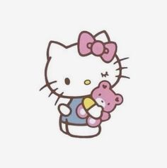 a hello kitty holding a pink teddy bear