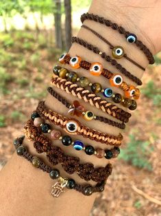 Fall Bracelets-evil Eye Bracelet Brown Evil Eye Brown Fashion - Etsy Israel Brown Evil Eye, Butterfly Bracelets, Autumn Bracelet, Jewelry Butterfly, Butterfly Bracelet, Rustic Jewelry, Eye Bracelet, Bracelet Beaded, Evil Eye Bracelet