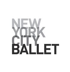 the new york city ballet logo is shown in black and grey on a white background