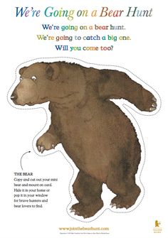 a brown bear cut out with the words we're going on a bear hunt