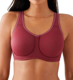 Get a great workout without fear of bounce in this high impact maximum support sports bra. Features unique hook adjustments on the straps that lock and stay in place. Moisture-wicking fabric in cup keeps you cool and dry. Floating underwires on the outside ensure comfort. Underwire cups are seamless and lined to provide full coverage support and shape the bust. Cup sizes G and H have an inner side support sling for more lift. Cups of moisture-wicking simplex fabric wick wetness away. Naturexx wi Wacoal Bras, Underwire Bras, Underwire Sports Bras, Swim Brands, High Impact Sports Bra, Swimming Bag, Sport Bra Top, Cup Sizes, Underwire Bra