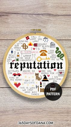 a cross stitch pattern with the words representation in black and white, on a wooden surface