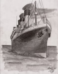 a drawing of a large boat in the water