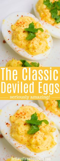 the classic deviled eggs served with parsley are an easy and delicious appetizer