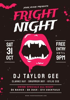 a flyer for a night club with vampire teeth