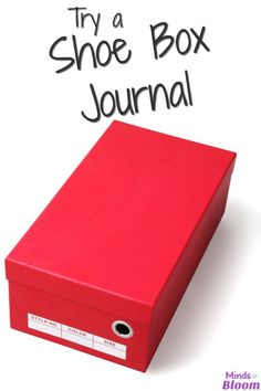 a red shoe box with the words try a shoe box journal