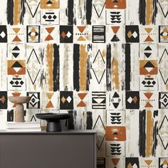 an abstract wallpaper design with orange, black and white geometric shapes on it's sides