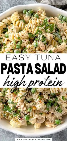 Easy Tuna Pasta Salad Recipe High Protein Easy Tuna Pasta Salad, Easy Tuna Pasta, Tuna Pasta Salad Recipes, Tuna Pasta Salad, High Protein Dinner, Tuna Salad Pasta, High Protein Meal Prep, Tuna Pasta