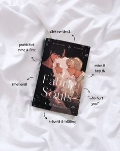 a book with words describing the parts of it on top of a white bed sheet