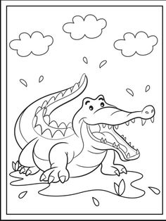 a coloring page with an alligator in the water