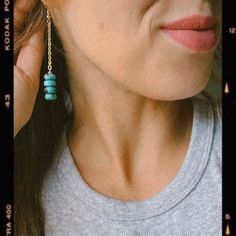 Sleek + Simple with a POP of color! -turquoise + brown rondelle beads -gold plated chain -14/20 gold filled ear wires -earrings hang about 3" from the ear FREE shipping when you spend $40 or more! Wire Earrings, Color Turquoise, The Ear, Pop Of Color, Gold Plated Chains, Earring Necklace, Bracelet Gift, Ear Wires, Necklaces Bracelets