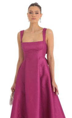 Fit and Flare Maxi Dress in Dark Pink | LUCY IN THE SKY Cocktail Dress With Square Neck And Tie Back, Cocktail Dress With Tie Back And Square Neck, Fitted Purple Dress With Tie Back, Evening Mini Dress With Square Neck And Tie Back, Evening Mini Dress With Tie Back And Square Neck, Fitted A-line Midi Dress With Tie Back, Purple Square Neck Mini Dress For Party, A-line Midi Dress With Tie Back For Party, Pink Square Neck Mini Dress For Formal Events