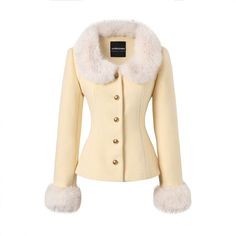 ❤︎ Sweet Cream Yellowf -Calla Slim Court + Argyle Firth Kart [Reservation Product]❤︎ Coat Outfits For Women, Viva Forever, Checked Skirt, Fur Collar Jacket, Sweet Cream, Cute Jackets, Fur Coats, Sweet Sweet, Mode Inspo