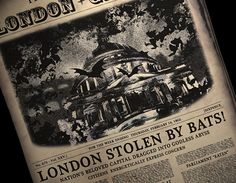 the front page of an old newspaper with bats flying over it and in london england