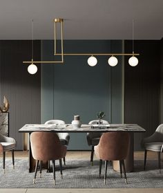 an elegant dining room with marble table and chairs