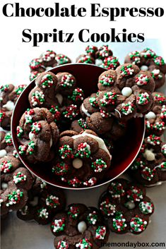 chocolate espresso spritz cookies in a bowl